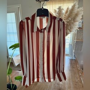 Eva Mendes for New York & Company Burnt Orange and White Striped Shirt